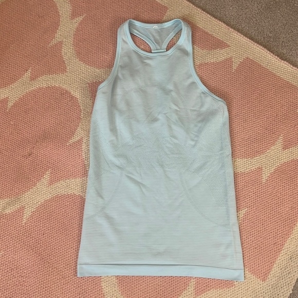 lululemon athletica Tops - Lululemon Swiftly Tech T-Back Blue Glow / White Size 4